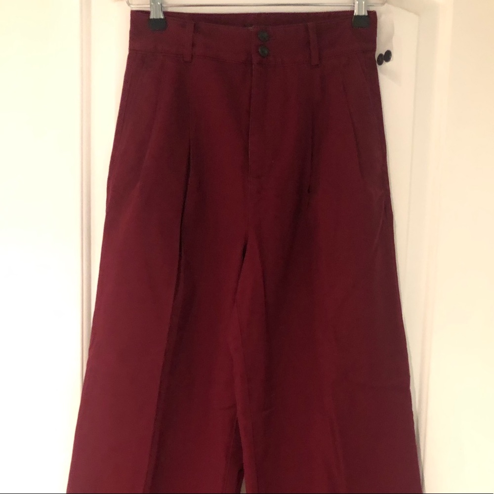 NWT Madewell Dusty Burgundy Pleated Wide Leg Pants - Picture 3 of 5